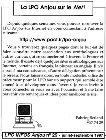 Lancement site internet LPO Anjou, 1997